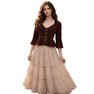 Anthropologie Elevenses Brown Velvet Victorian Peplum Crop Jacket Boho Chic 4